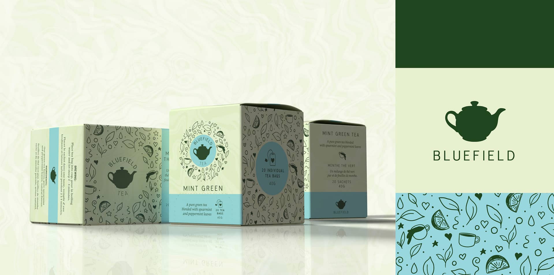 Tea boxes on a green background